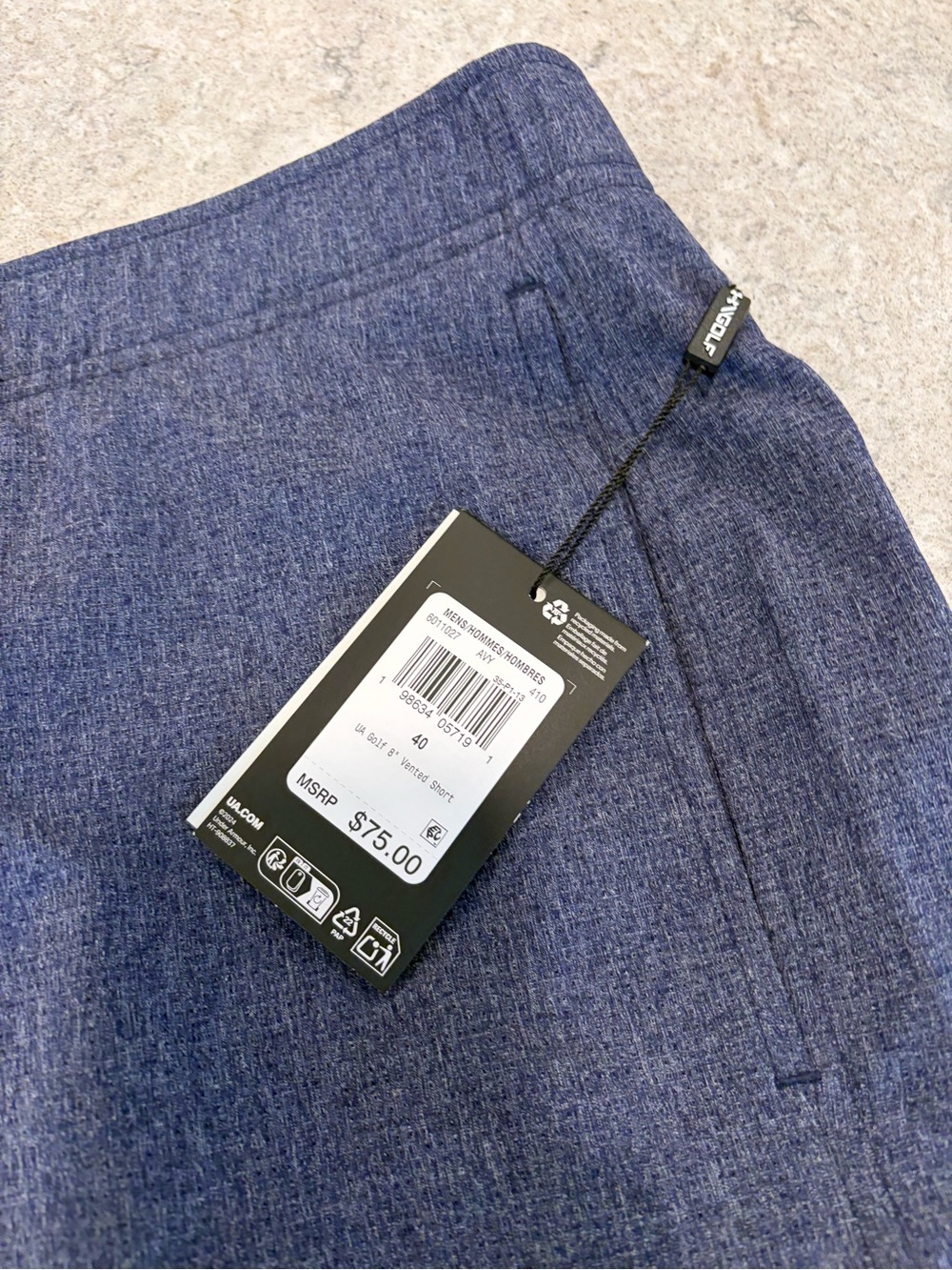 Under Armour Men's Navy Heather Flat-Front Golf Shorts 10” 40 waist - Picture 3 of 8